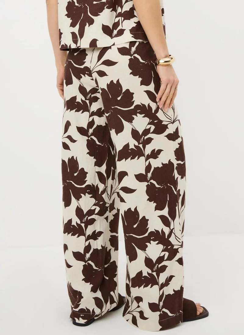Matalan Brown Chocolate Brown Leaf Linen Wide Leg Co Ord Trousers for Women | Best Price UAE